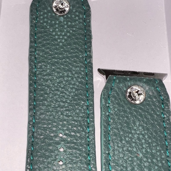 Upcycled authentic Louis Vuitton Teal mahina with logo leather Apple Watch band - Picture 3 of 5